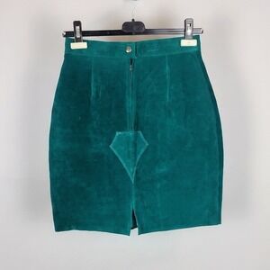 Vintage Cosa Nova Genuine Suede Leather Mini Skirt Teal Green Stampede Skirt‎